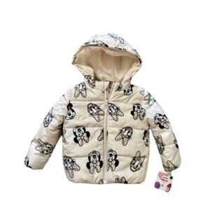 Disney JR Minnie Mouse Light Pink/black Hooded Puffer Winter Coat girls 3T NWT